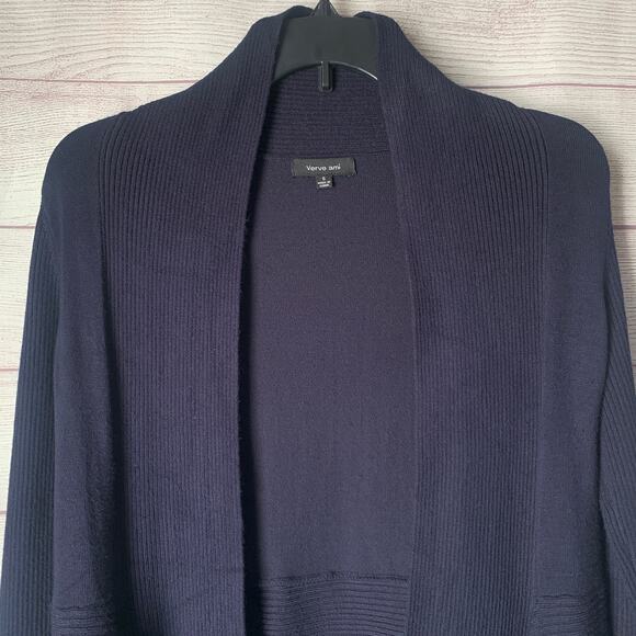 Verve Ami Navy Blue Cardigan Sweater Open Front Long Sleeves Size Small - Picture 2 of 14